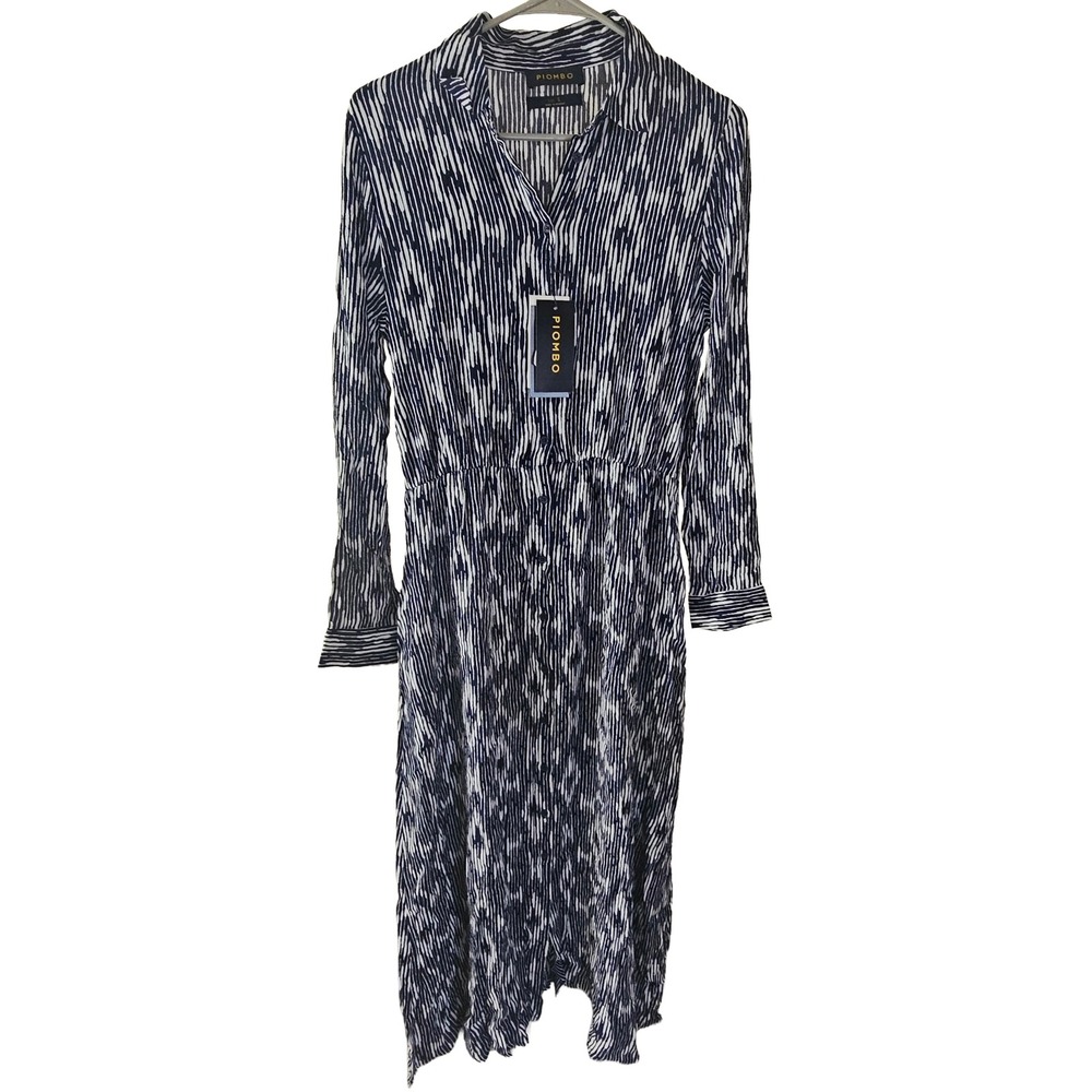 Piombo Women's Size Small Striped Long Sleeve Pleated Midi Shirt Dress